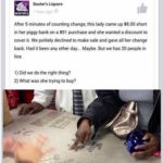 Buster's Liquors & Wines Facebook Post of Customer Counting Coins